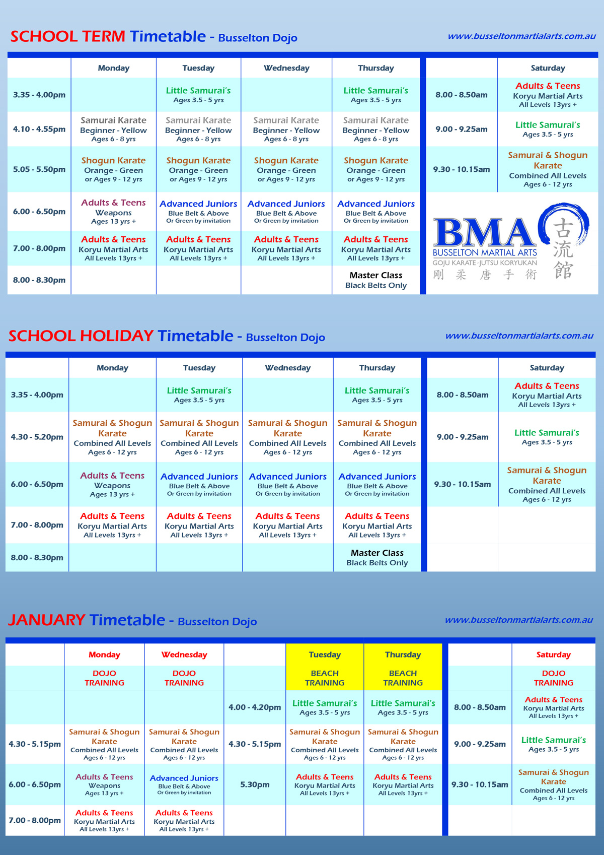 BmaBusselton Martial Arts Schedule Busselton Martial Arts